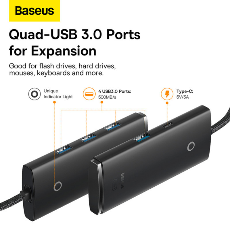 هاب 4 پورت usb3 باسئوس مدل Hub Lite Series -WKQX030501