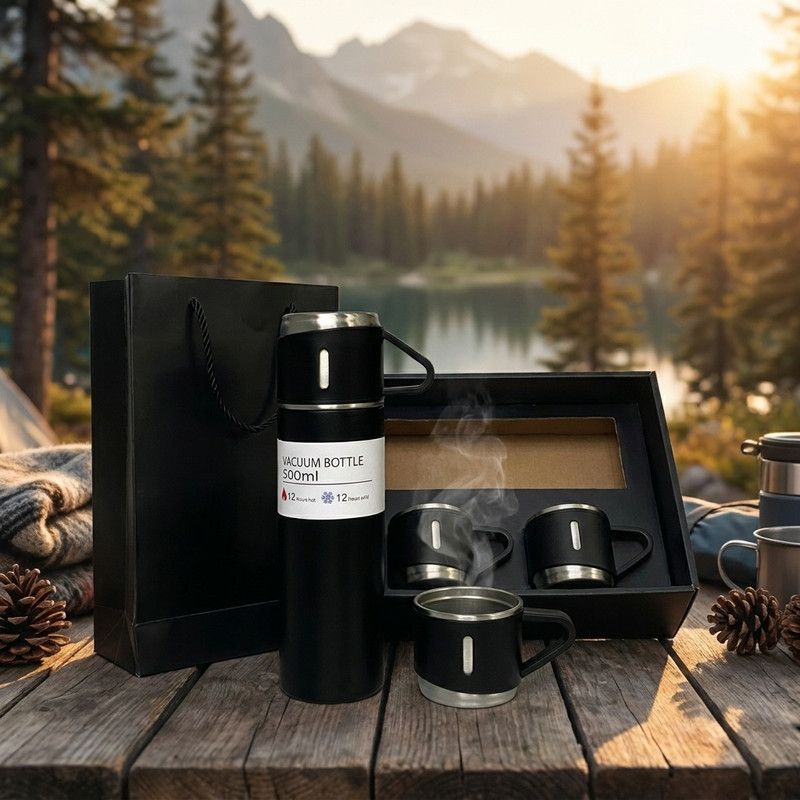 فلاسک مدل کادویی NEW VACUUM FLASK SET گنجایش 0.5 لیتر به همراه لیوان مجموعه 3 عددی