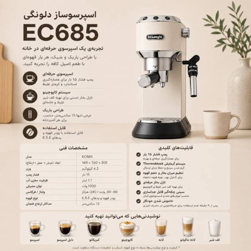اسپرسو ساز 1100 میلی‌لیتر دلونگی مدل EC685