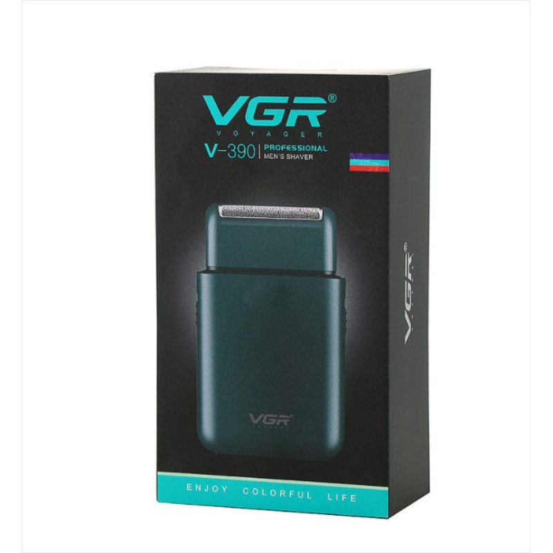 ماشین اصلاح موی صورت وی جی آر مدل V-390 با تیغه استیل ضد زنگ، تکنولوژی شیو فویلی، باتری قابل شارژ با 45 دقیقه زمان استفاده و طراحی ارگونومیک