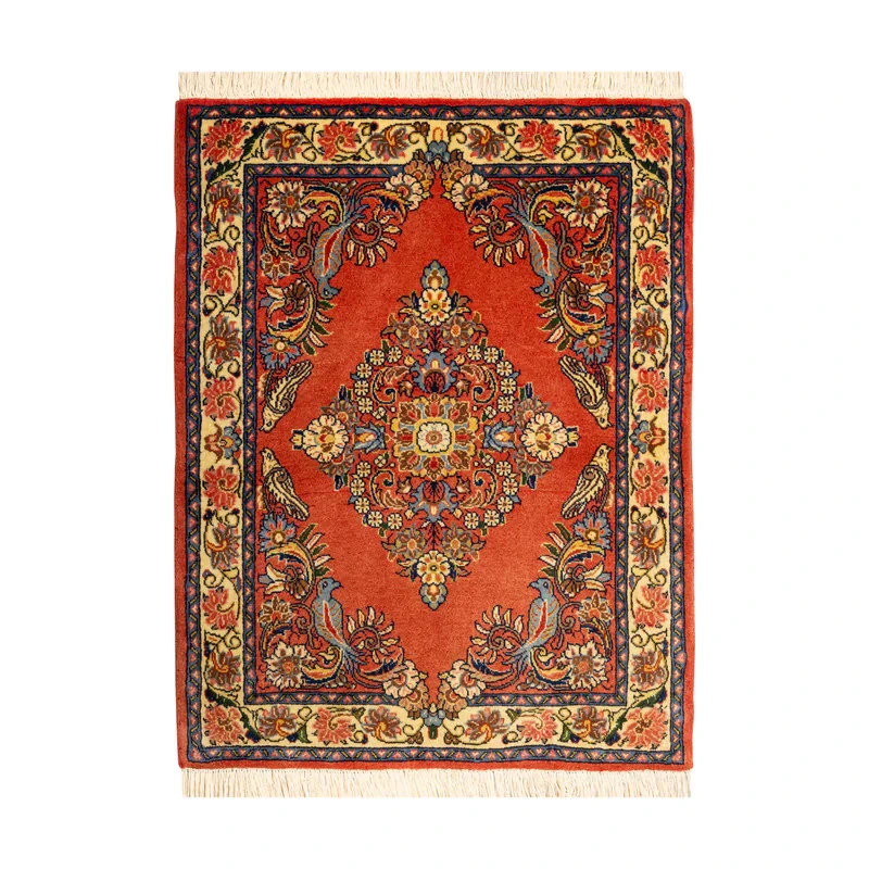 فرش دستبافت نیم متری طرح ساروق کد 45P12850 زمینه لاکی