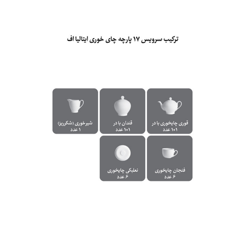 سرویس چای خوری 17 پارچه چینی زرین ایران مدل ایتالیا اف زرین درجه عالی