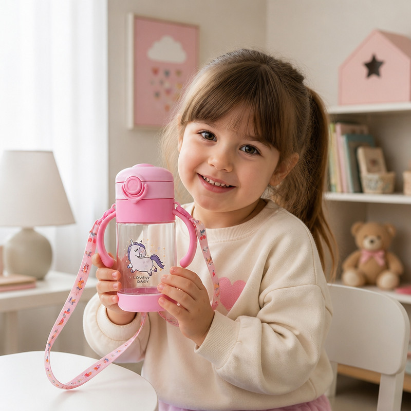 قمقمه کودک مدل نی دار طرح یونیکورن AS CUTE AS YOU گنجایش 0.28 لیتر