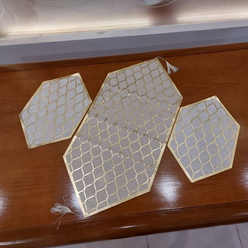 ست سه تکه رومیزی آرکاد مدل چرم و مخمل طرح موج کد T8540