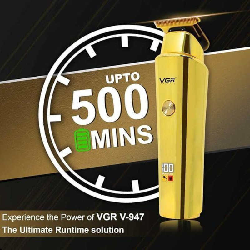 ماشین اصلاح موی سر و صورت وی جی آر مدل V-947 با تیغه استیل ضد زنگ، باتری لیتیوم یونی 2000 میلی‌آمپر، 500 دقیقه استفاده پس از شارژ، طراحی ارگونومیک و قابلیت اصلاح حجم زن