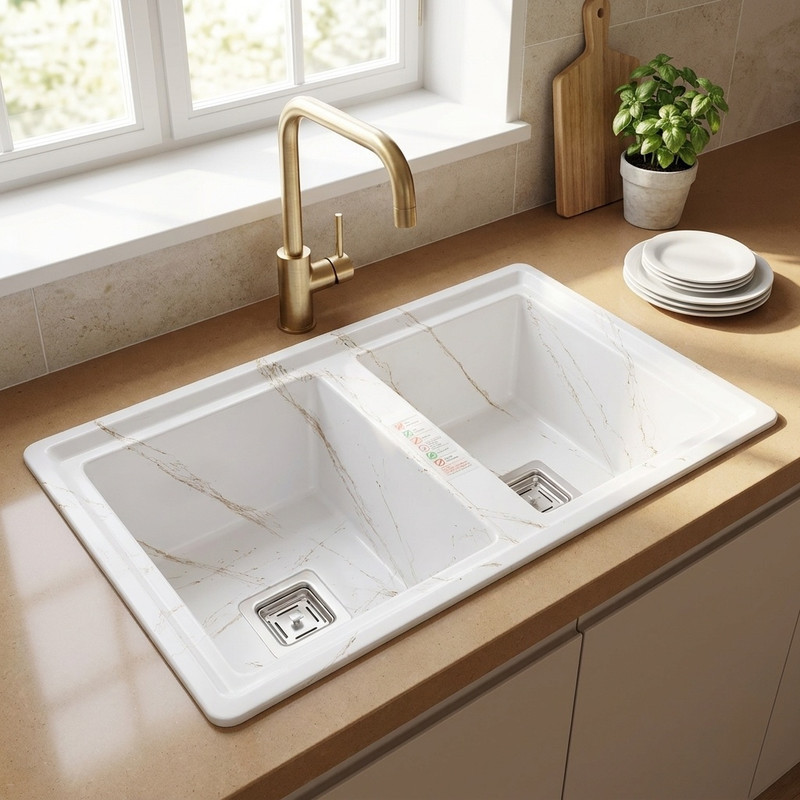 سینک ظرفشویی گرانیت توکار دو لگنه مدل 85SRT