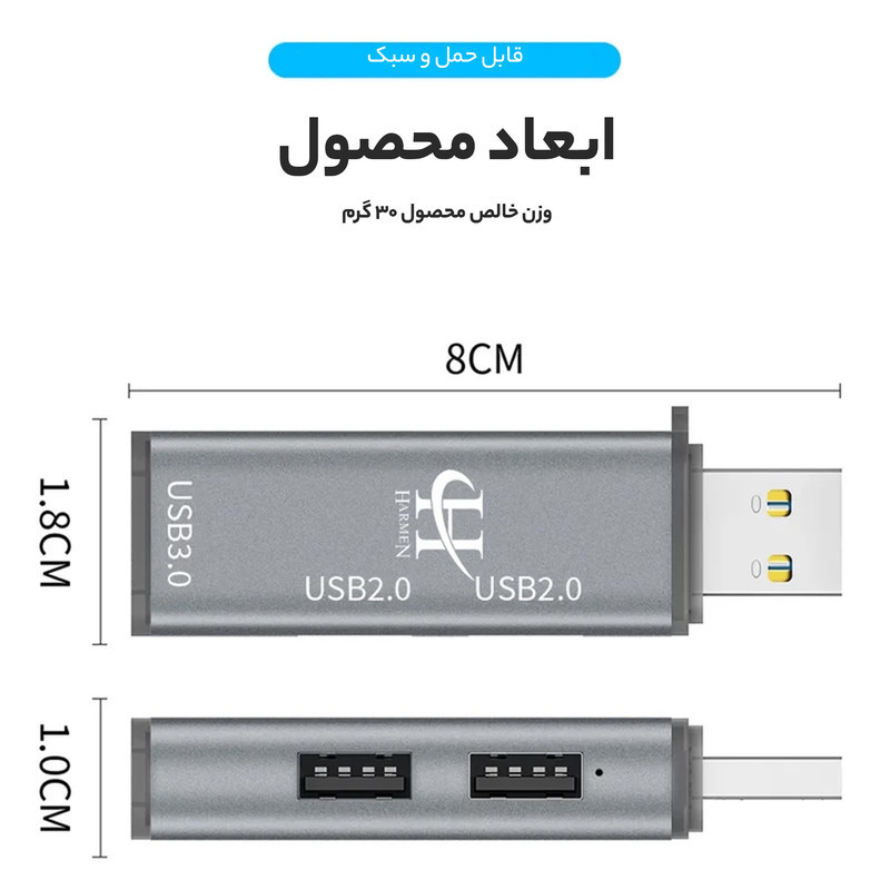 هاب 3 پورت USB 3.0 هارمن مدل HI SPEED-HUB100