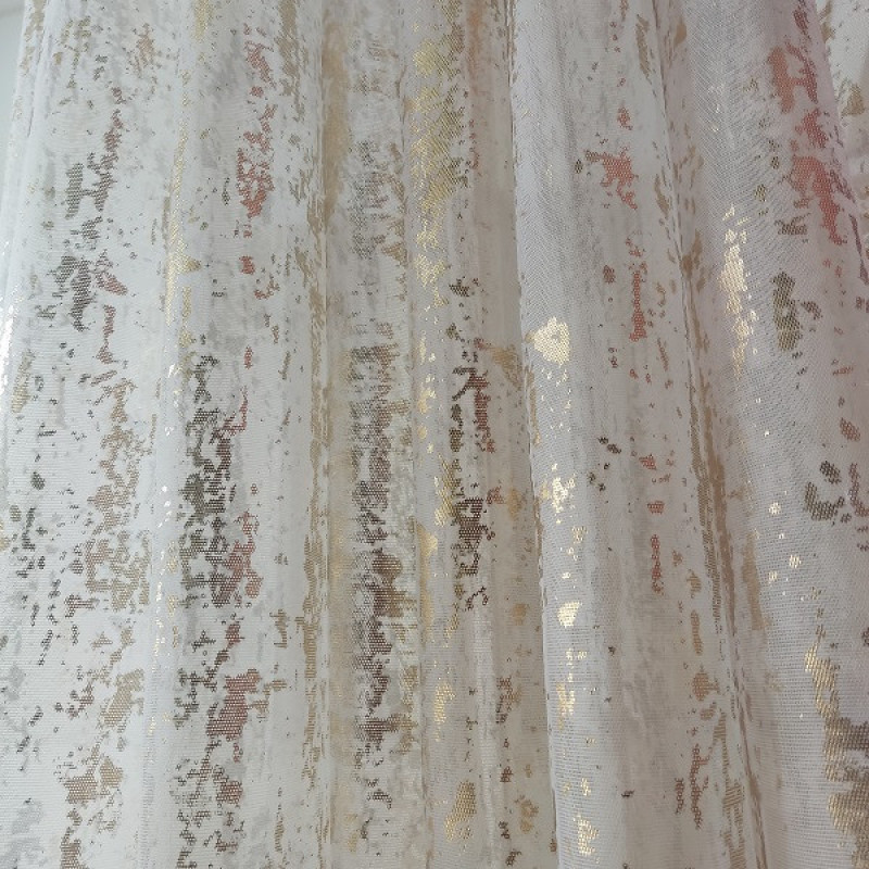 پرده تیکو دکو مدل دوخت ساده حریر ژورژت طلا کوب سایز 280*300 سانتی‌متر
