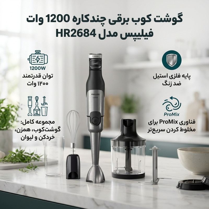 گوشت کوب برقی چندکاره 1200 وات فیلیپس مدل HR2684