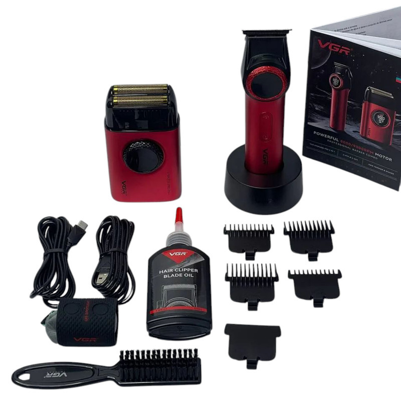 ماشین اصلاح موی سر و صورت شارژی وی جی ار مدل v-377 &amp; v-977 مجموعه 2 عددی