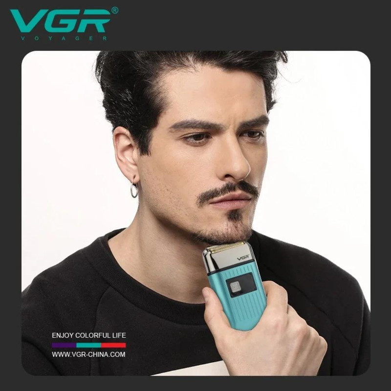 ماشین اصلاح موی سر و صورت وی جی ار مدل V-357 فویلی با تیغه تیتانیوم، ضد آب، باتری 600 میلی‌آمپر ساعت، موتور 6000 دور در دقیقه و شارژ USB