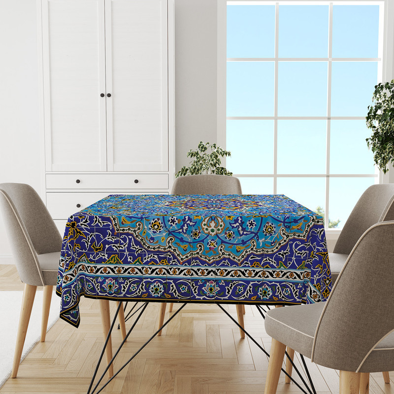 رومیزی مدل دایره ای مخمل فیروزه me005