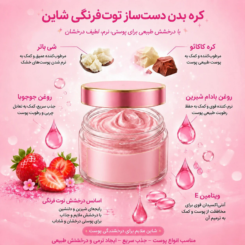 کره بدن شی باتر  مدل توت فرنگی شاین کد 01 حجم 120 میلی‌لیتر