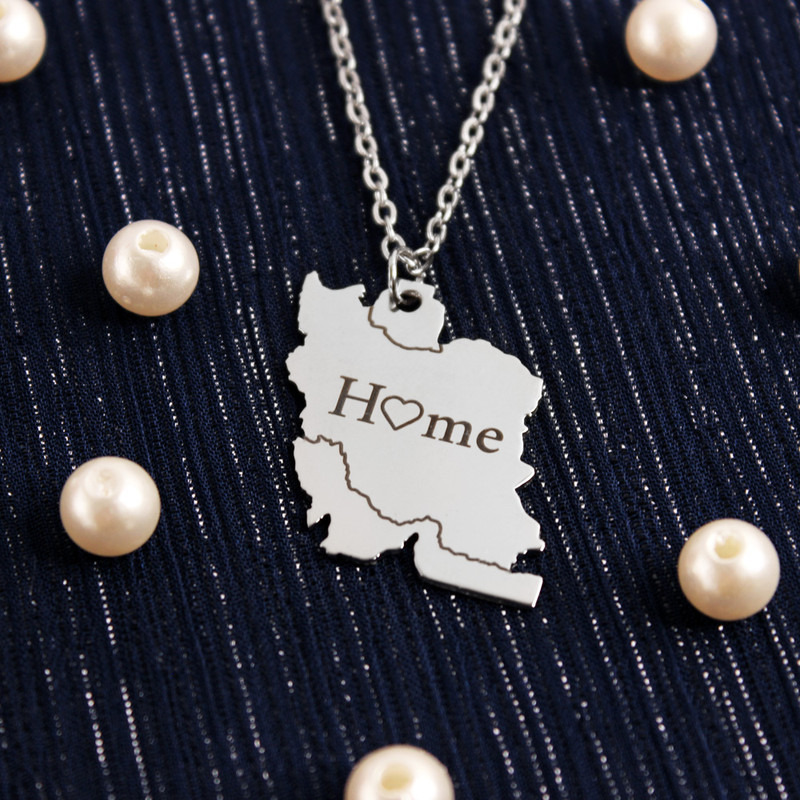 گردنبند گلسو مدل نقشه ایران طرح Home استیل