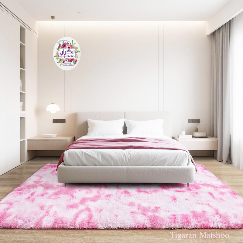 فرش ماشینی 400 شانه تیگران مفشوو زمینه صورتی حاشیه صورتی کمرنگ مدل UNICPINK