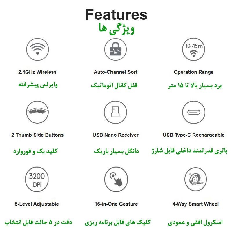 ماوس دوگانه بی‌ سیم و باسیم ای فورتک مدل FSTYLER_FG_35_C_PLUS