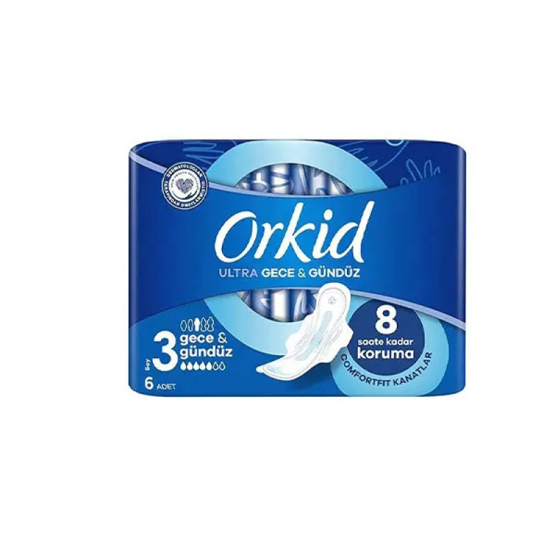 نوار بهداشتی بالدار مشبک نازک ضد حساسیت روز و شب اورکید مدل Ultra Gece & Gunduz با جذب بالا سایز 3 بسته 6 عددی