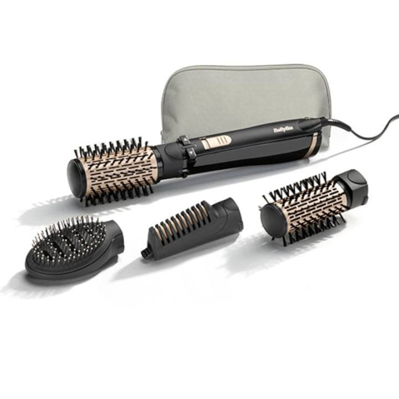 سشوار برس‌دار چرخشی 1000 وات بابیلیس مدل AS964ROE، موتور DC، وزن 1050 گرم، دارای سری برس‌دار گرد باریک، سری برس‌دار تخت، سری چرخشی، سری دندانه‌دار با ویژگی صاف‌کنندگی، با قابلیت فناوری تولید یون