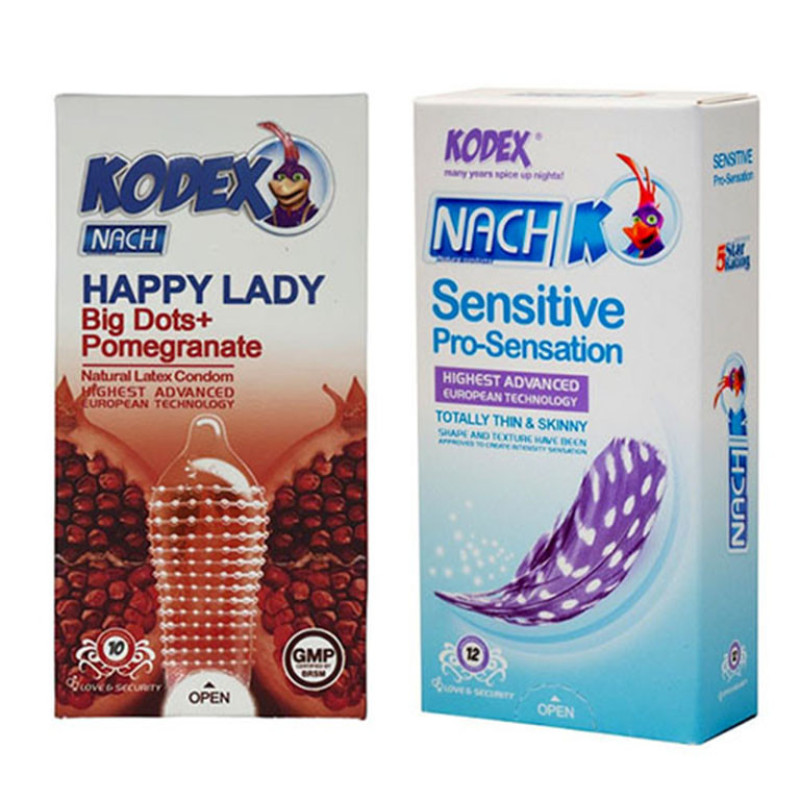 کاندوم ناچ کدکس مدل Sensitive بسته 12 عددی به همراه کاندوم ناچ کدکس مدل Happy lady بسته 10 عددی