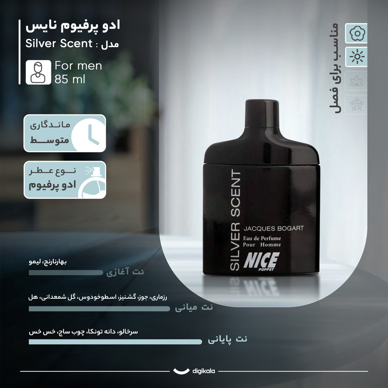 ادو پرفیوم مردانه نایس پاپت مدل Silver Scent با رایحه خنک و تند حجم 85 میلی لیتر