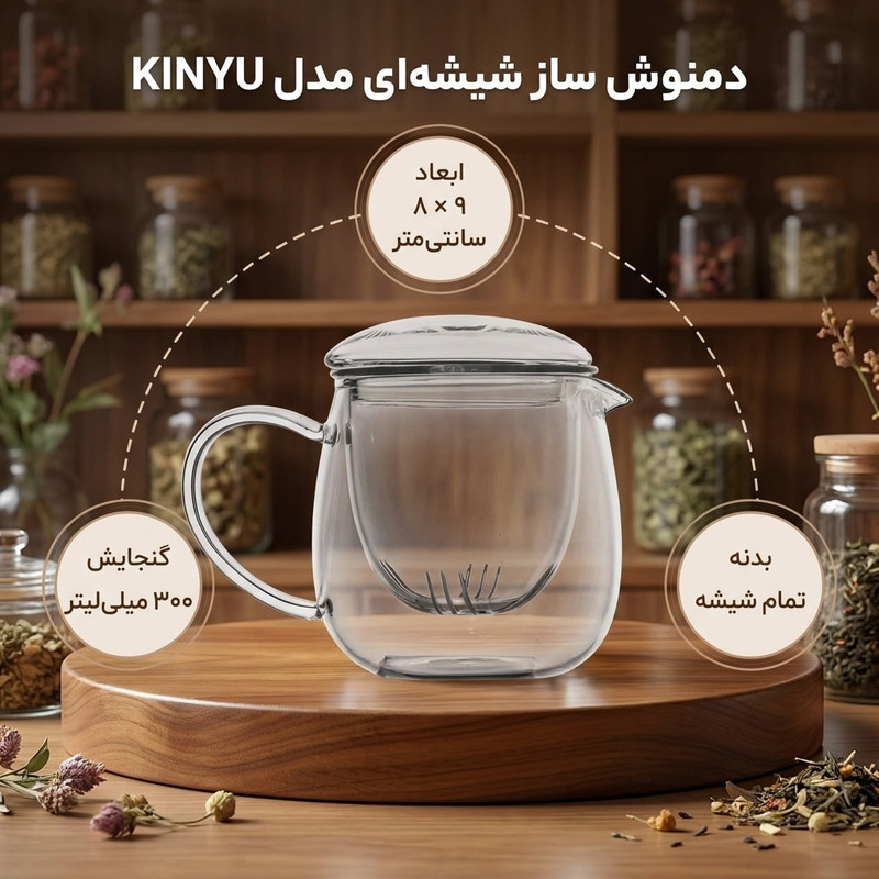 دمنوش ساز 300ml (با شعله مستقیم)مدل KINYU TEA FOR ONE TZ002