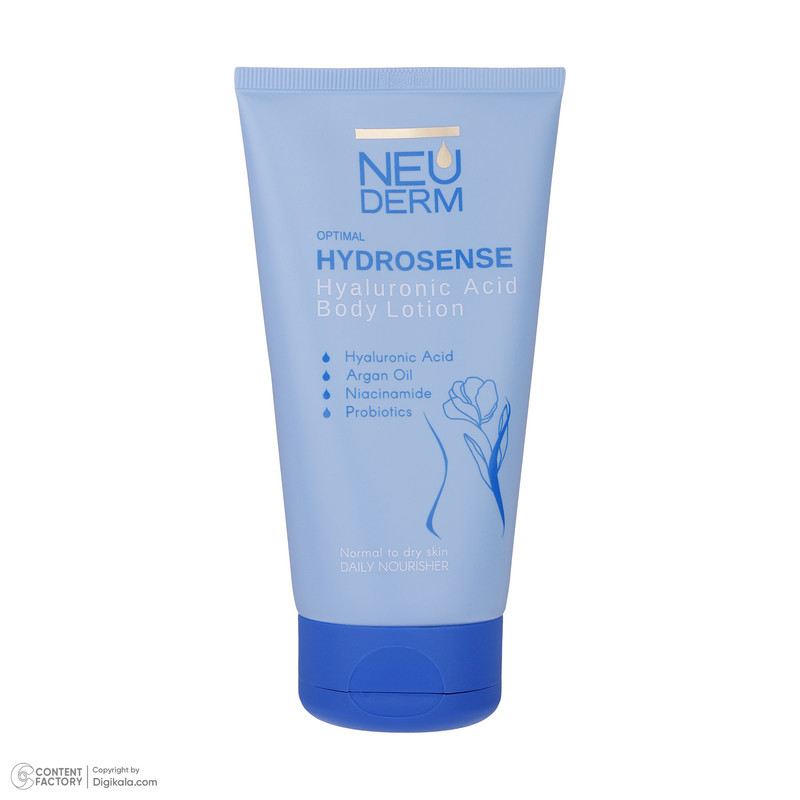 لوسیون بدن نئودرم مدل Hyaluronic Acid حجم 150 میلی‌لیتر مناسب انواع پوست با خاصیت آبرسانی، نرم‌کنندگی و تقویت‌کننده پوست