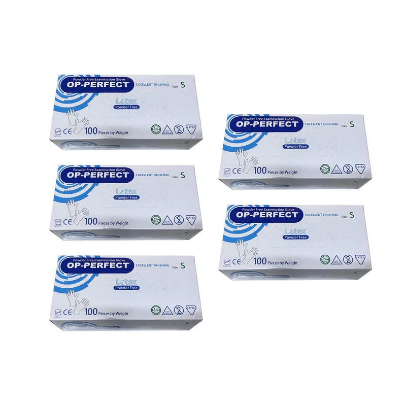دستکش یکبار مصرف لاتکس حریر مدل OP-PERFECT سایز اسمال مجموعه 5 عددی