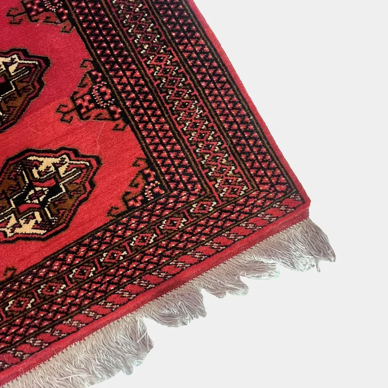 فرش دستبافت یک و نیم متری طرح ترکمن کد nkp.rj2 زمینه قرمز