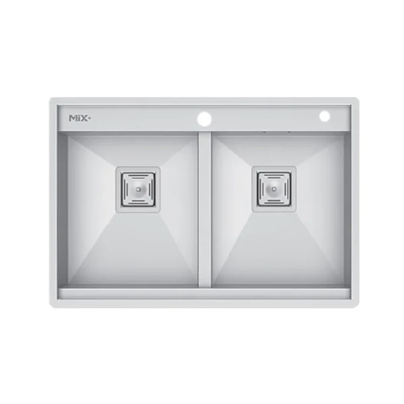 سینک ظرفشویی استیل توکار دو لگنه میکس پلاس مدل D274 باکسی