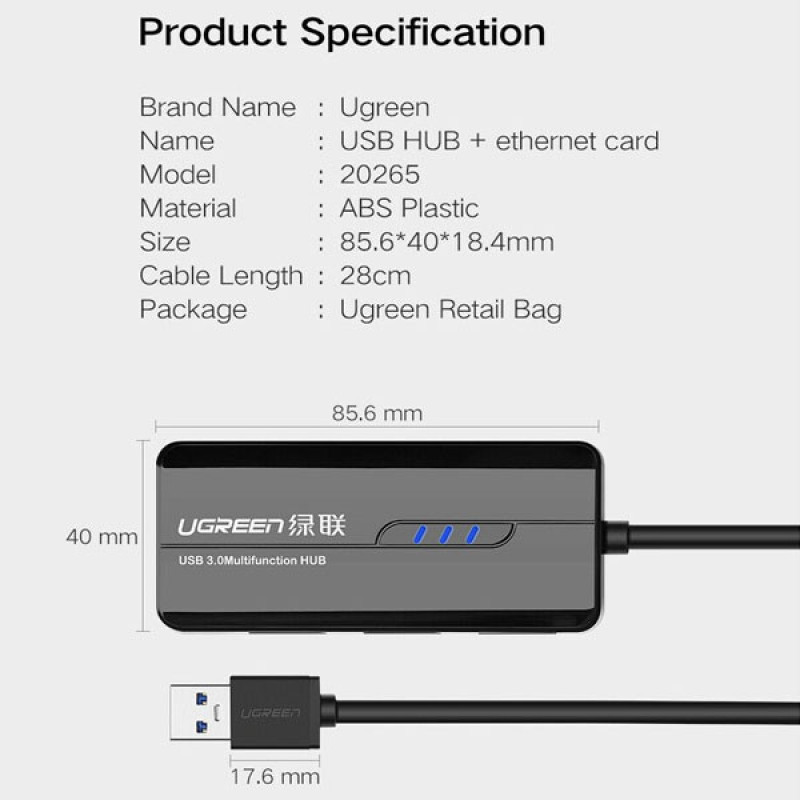 هاب USB3.0 سه پورت یوگرین مدل CR103-20265