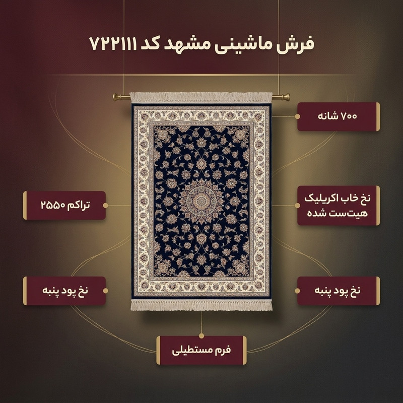 فرش ماشینی مشهد کد 722111 زمینه سرمه ای