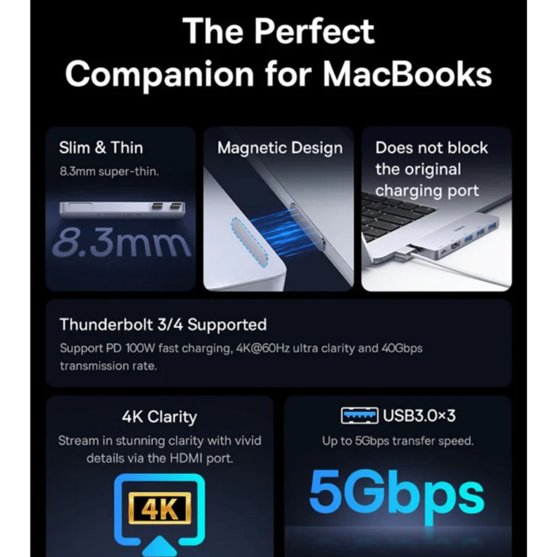 هاب 5 پورت USB-C بیسوس مدل  BS-OH180  Direct Link Type