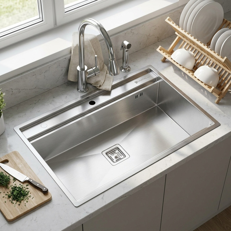 سینک ظرفشویی استیل توکار یک لگنه کمتال مدل A-90 Basic