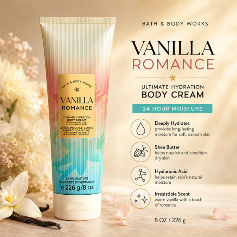 کرم بدن بس اند بادی ورکز مدل vanilla romance مناسب برای پوست خشک حجم 226 میلی‌لیتر