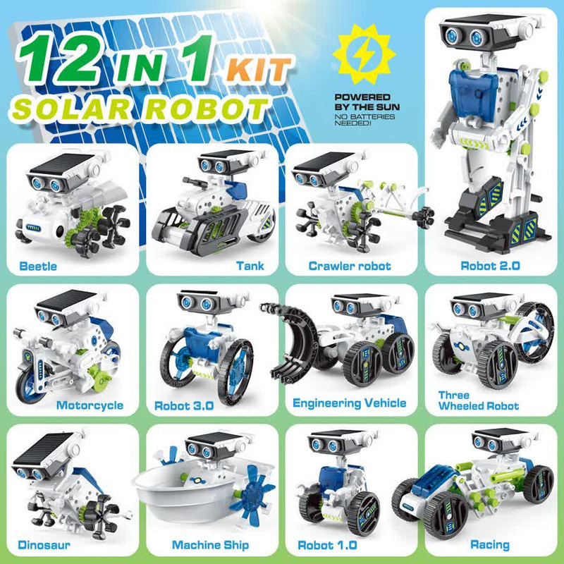 کیت ربات ساختنی ناب سل مدل سولار خورشیدی 12 کاره SOLAR ROBOT KIT 12IN1 با قابلیت حرکت و چرخش