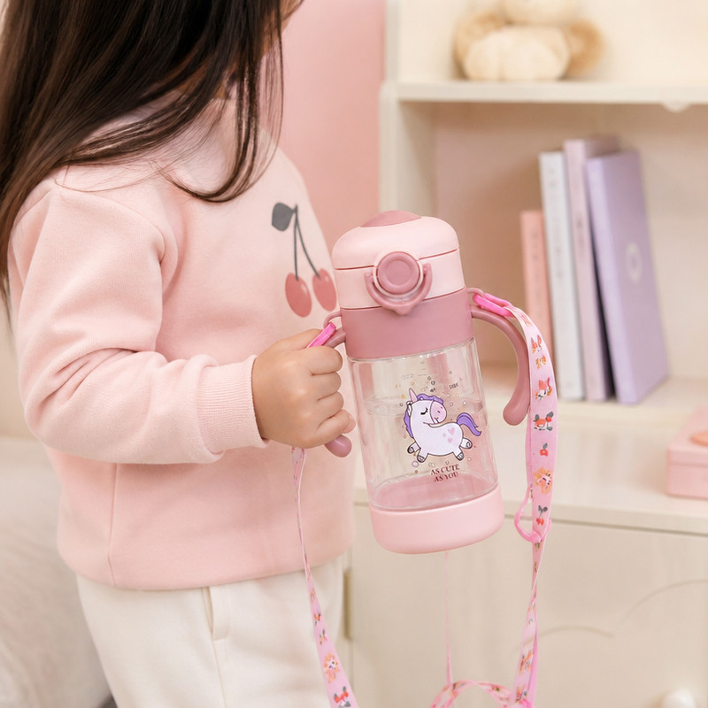 قمقمه کودک مدل نی دار طرح یونیکورن AS CUTE AS YOU گنجایش 0.28 لیتر