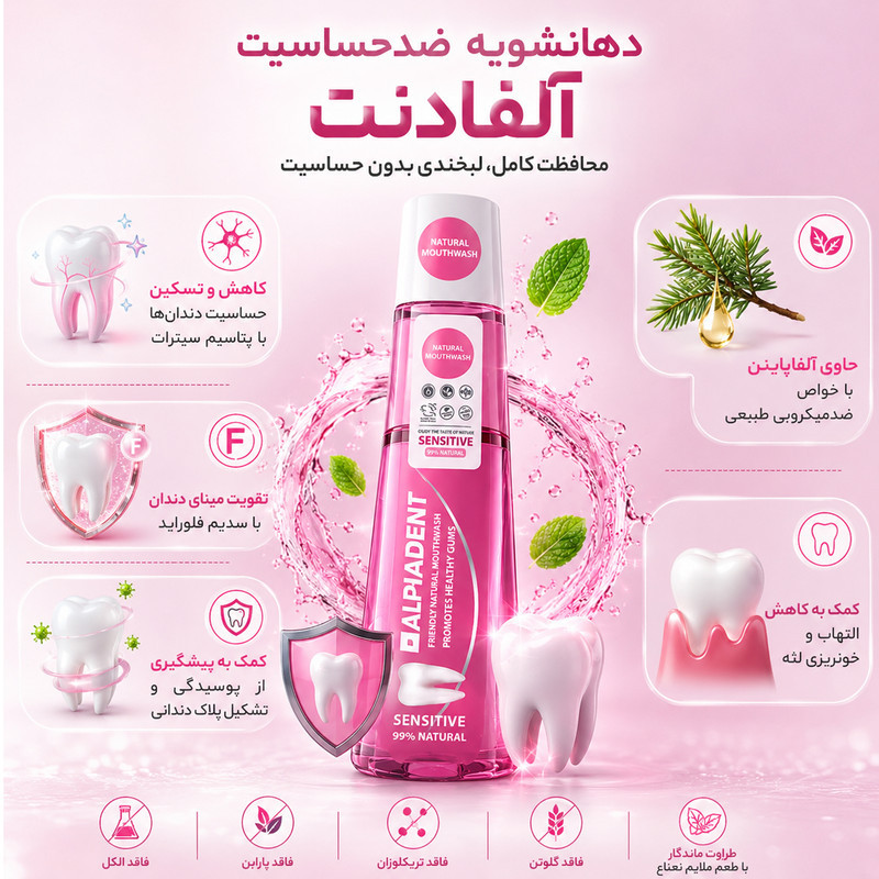 دهان شویه آلفادنت مدل Sensitive02 حجم 400 میلی لیتر مجموعه 2 عددی