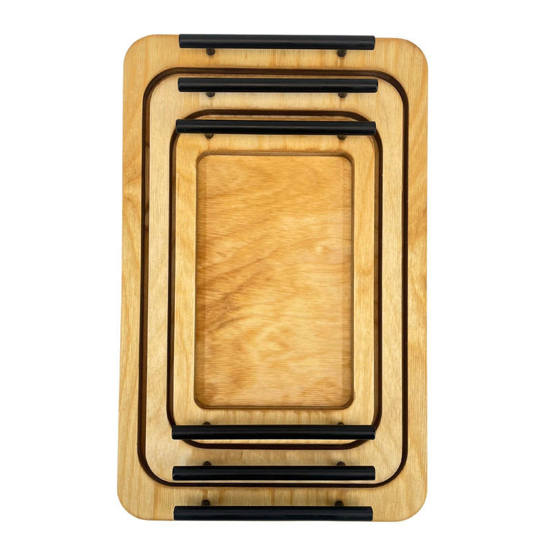 سینی مدل چوبی دسته فلزی کد SN09S مجموعه 3 عددی