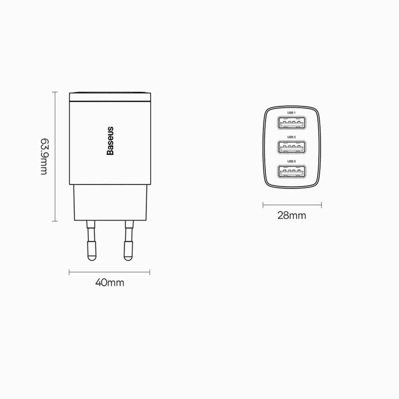 شارژر دیواری باسئوس مدل Compact Charger 3port