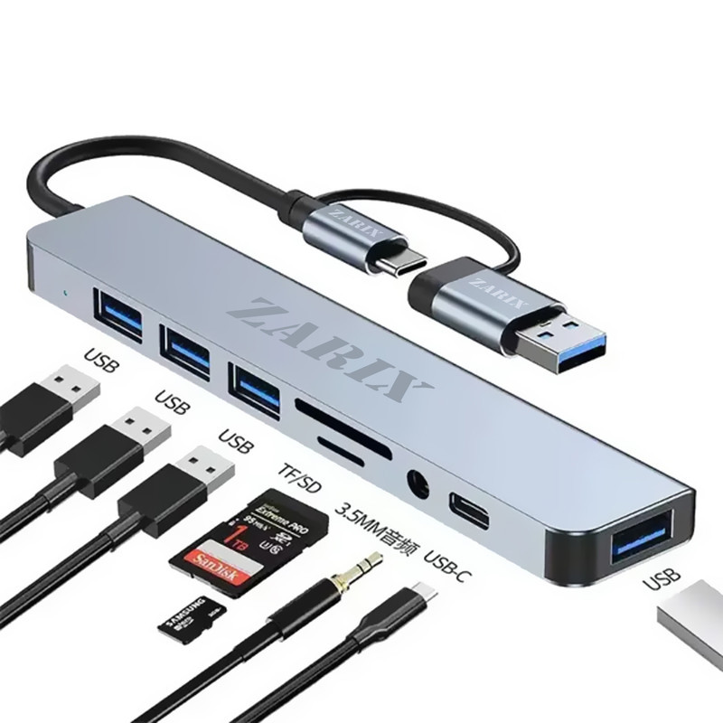 هاب 8 پورت USB 3.0USB-C زاریکس مدل Z8 Pro