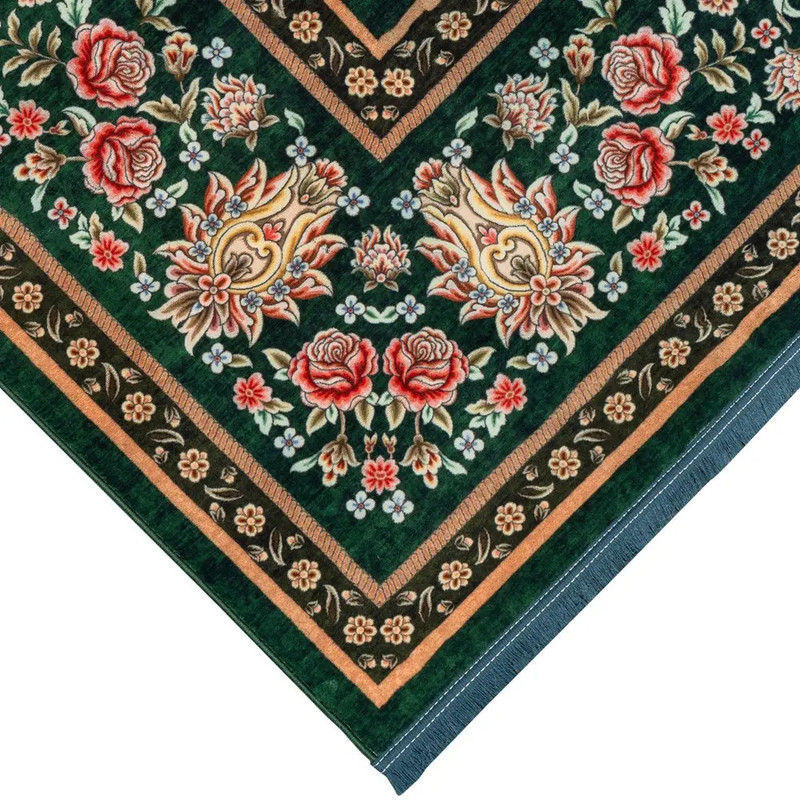 فرش ماشینی 1200 شانه محتشم زمینه سبز حاشیه سبز مدل 25CS0290