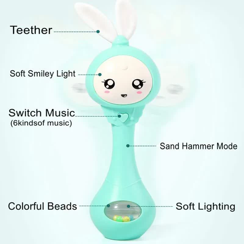 جغجغه ناب سل مدل دستی دندان گیر چراغدار موزیکال خرگوش بامزه  کد Funny rabbit teething hand rattle