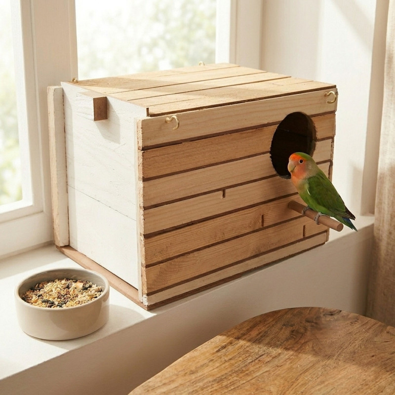 لانه پرنده مدل عروس هلندی درب کشویی طرح چوبی
