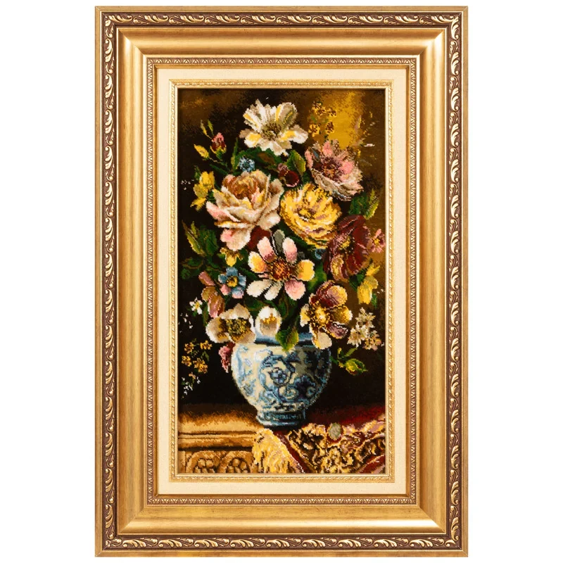 تابلو فرش دستباف سی پرشیا طرح گل در گلدان چینی کد 904309