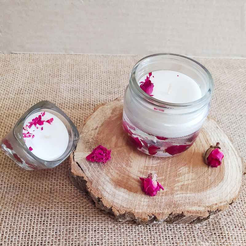 شمع لیوانی هیوا مدل معطر طرح گل رز کد 001
