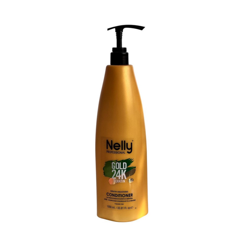 نرم‌کننده مو نلی مدل GOLD 24K KERATIN مناسب موی آسیب دیده حجم 1000 میلی‌لیتر