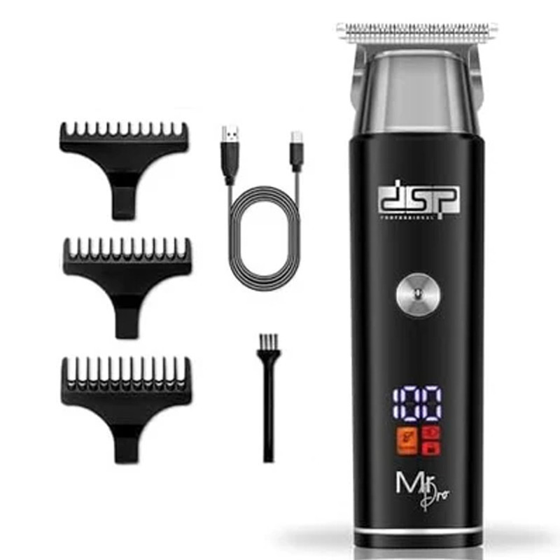 ماشین اصلاح موی سر و صورت دی اس پی مدل 91095 با تیغه استیل ضدزنگ، موتور 6700 دور در دقیقه، باتری لیتیومی 600mAh، شارژ و استفاده 120 دقیقه‌ای، صفحه نمایش شارژ و عملکرد توربو همراه با 3 شانه 1.5، 3 و 4.5 میلی‌متری