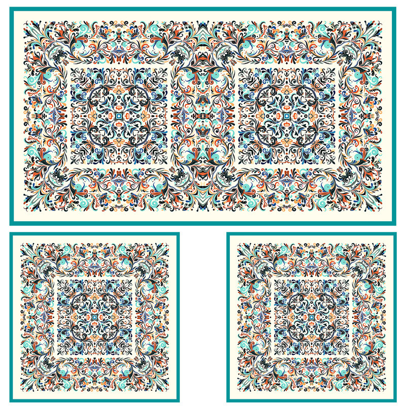 ست رومیزی سه تکه طرح مستطیل مربع اسلیمی کد 9968