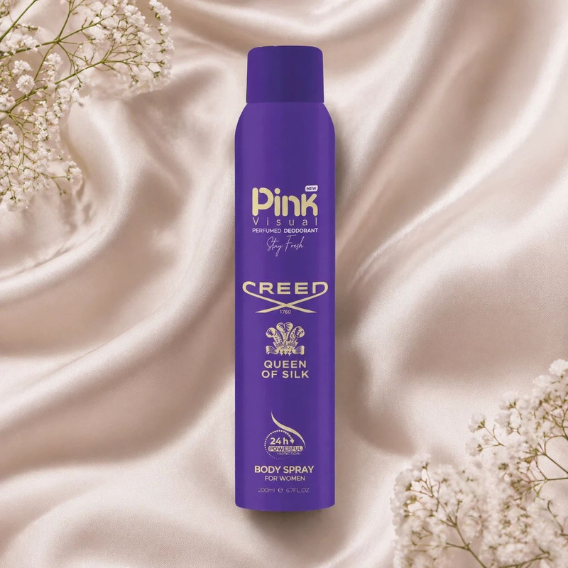 اسپری دئودورانت زنانه پینک ویژوآل مدل Creed Queen of Silk حجم 200 میلی‌لیتر
