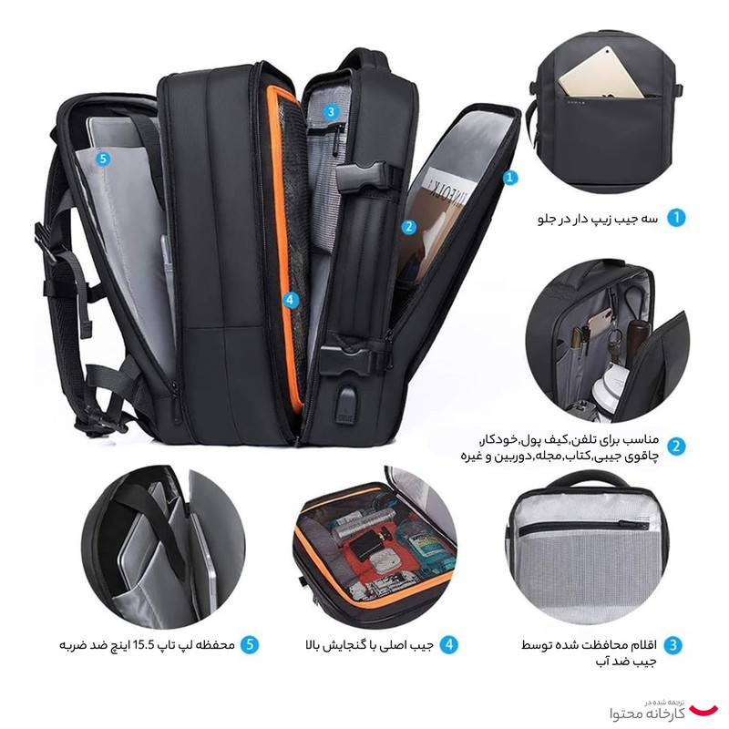 کوله پشتی لپ تاپ بنج مدل دوحالته BG 1908D 45L مناسب برای لپ تاپ 16 تا 17 اینچی